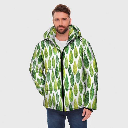 Мужская зимняя куртка Акварельные листья / 3D-Черный – фото 3