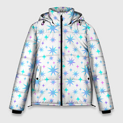 Мужская зимняя куртка Разноцветные звезды на белом фоне
