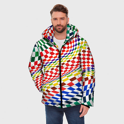 Мужская зимняя куртка Разноцветная оптическая иллюзия / 3D-Черный – фото 3