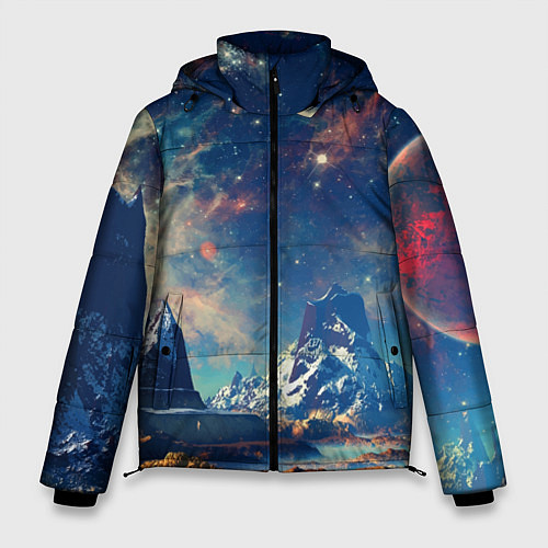 Мужская зимняя куртка Горы и бескрайний космос / 3D-Красный – фото 1
