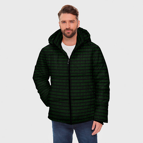 Мужская зимняя куртка Однотонный двоичный код / 3D-Черный – фото 3