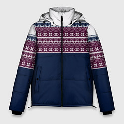 Мужская зимняя куртка Скандинавский орнамент на синем, бордовом фоне