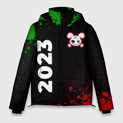 Куртка зимняя мужская Кролик НГ злой: надпись, символ, цвет: 3D-черный