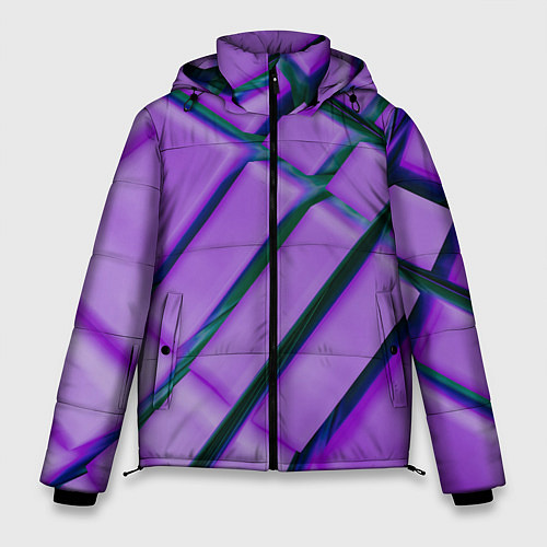 Мужская зимняя куртка Фиолетовый фон и тёмные линии / 3D-Красный – фото 1