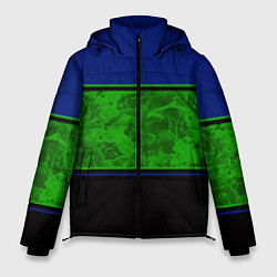 Мужская зимняя куртка Синие, неоновые зеленые мраморные и черные полосы