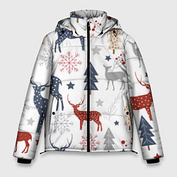 Куртка зимняя мужская Олени в новогоднем лесу, цвет: 3D-красный