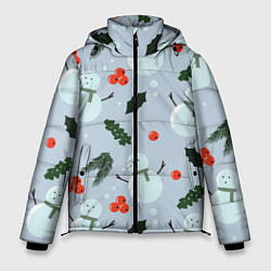 Куртка зимняя мужская Снеговики и ягодки, цвет: 3D-черный