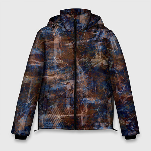 Мужская зимняя куртка Коричневый с синим абстрактный гранжевый / 3D-Светло-серый – фото 1