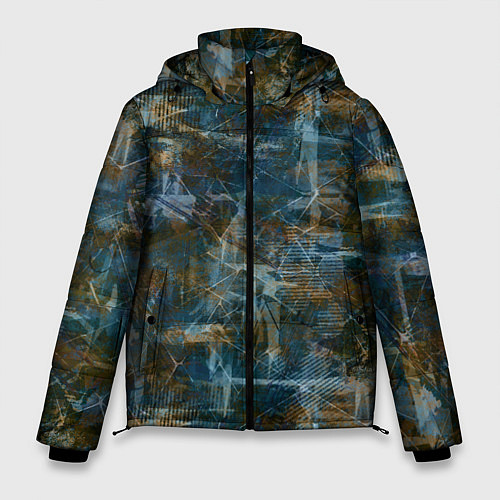 Мужская зимняя куртка Синий и коричневый абстрактный гранжевый / 3D-Светло-серый – фото 1