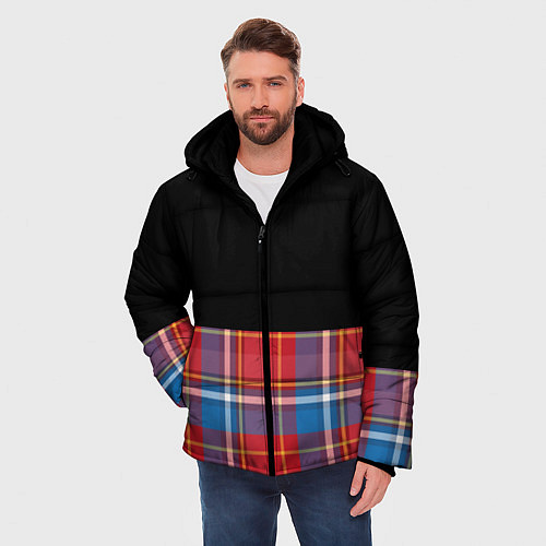 Мужская зимняя куртка Классическая шотландка / 3D-Черный – фото 3