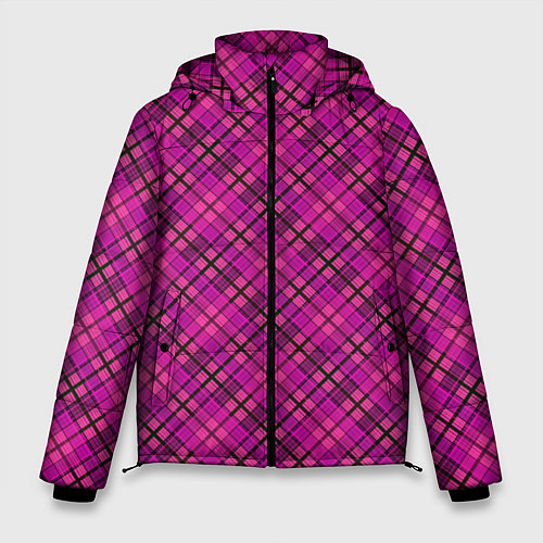 Мужская зимняя куртка Малиново розовый узор в клетку / 3D-Светло-серый – фото 1