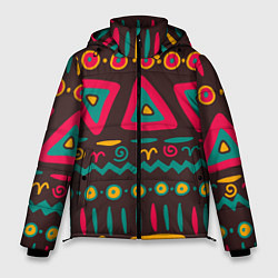 Куртка зимняя мужская Разнообразный узор - треугольники, линии и круги, цвет: 3D-красный