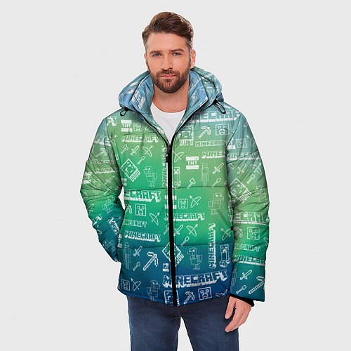 Мужская зимняя куртка Майнкрафт символы на потертом фоне / 3D-Красный – фото 3