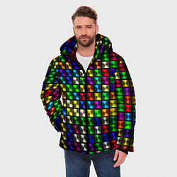 Куртка зимняя мужская Разноцветные неоновые квадраты, цвет: 3D-красный — фото 2
