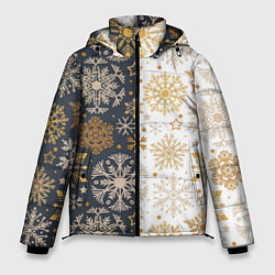 Куртка зимняя мужская Рождественские милые золотые снежинки, цвет: 3D-светло-серый