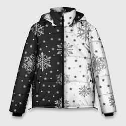 Куртка зимняя мужская Рождественские снежинки на черно-белом фоне, цвет: 3D-красный