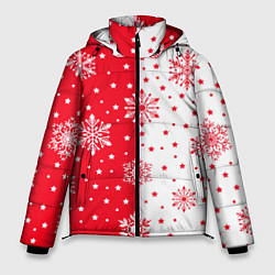 Куртка зимняя мужская Рождественские снежинки на красно-белом фоне, цвет: 3D-красный