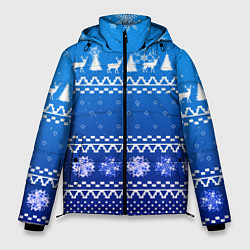 Мужская зимняя куртка Новогодний узор на синем фоне