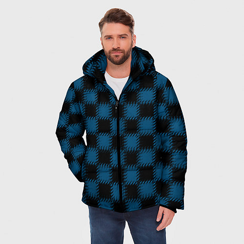 Мужская зимняя куртка Черно синий узор в клетку / 3D-Черный – фото 3