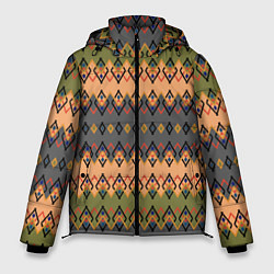 Мужская зимняя куртка Желто-оливковый полосатый орнамент