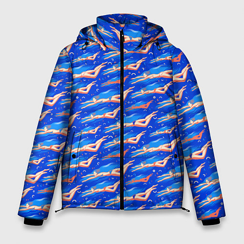 Мужская зимняя куртка Плывущие девушки на синем / 3D-Красный – фото 1