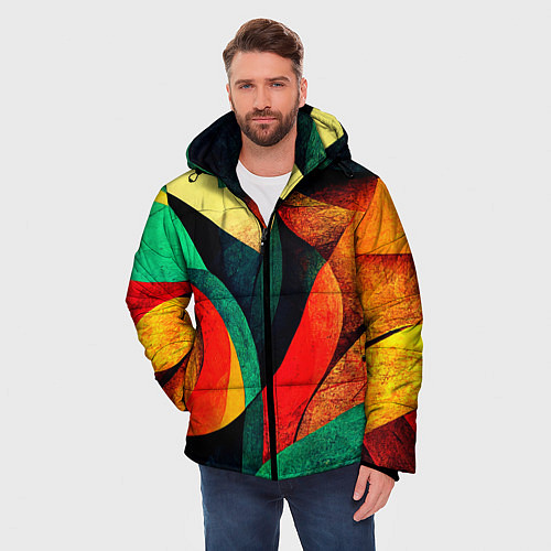 Мужская зимняя куртка Текстурированная цветная абстракция / 3D-Черный – фото 3