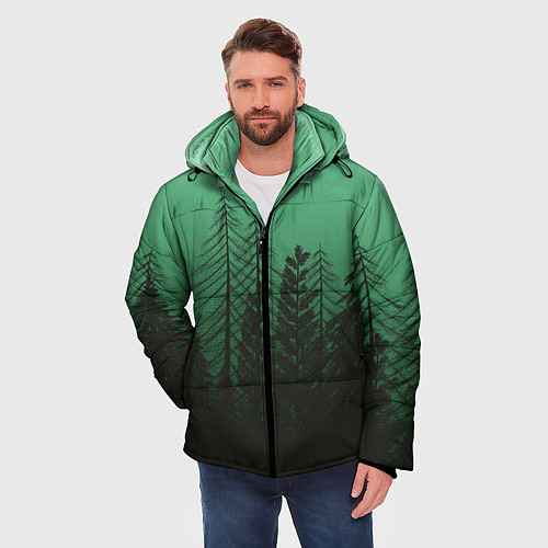 Мужская зимняя куртка Зелёный туманный лес / 3D-Черный – фото 3