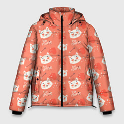 Мужская зимняя куртка Паттерн кот на персиковом фоне