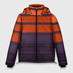 Куртка зимняя мужская Полосатый фиолетово-оранжевый узор, цвет: 3D-черный