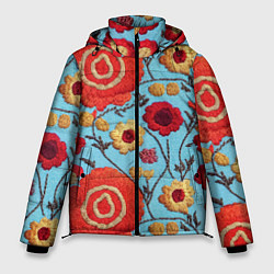 Куртка зимняя мужская Эффект вышивки маки, цвет: 3D-красный