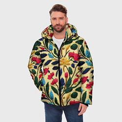 Куртка зимняя мужская Эффект вышивки цветочная поляна, цвет: 3D-красный — фото 2