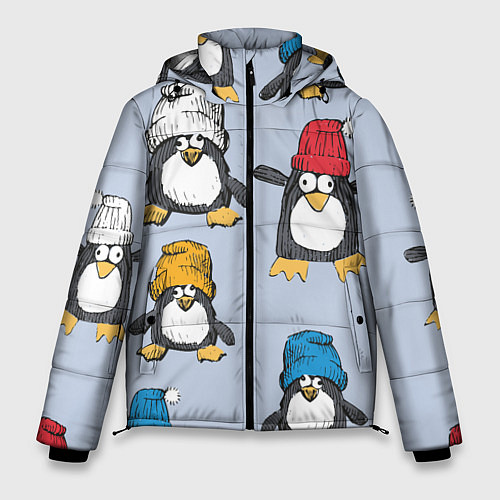 Мужская зимняя куртка Смешные пингвины / 3D-Красный – фото 1