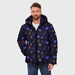 Куртка зимняя мужская Паттерн с сердечками и цветами, цвет: 3D-светло-серый — фото 2