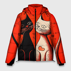 Куртка зимняя мужская Влюблённые кошки на красном фоне, цвет: 3D-красный