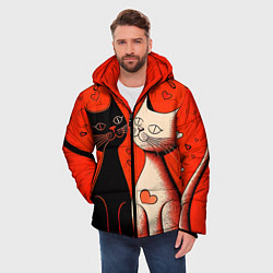 Куртка зимняя мужская Влюблённые кошки на красном фоне, цвет: 3D-красный — фото 2