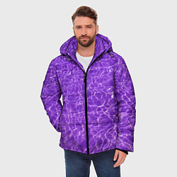 Куртка зимняя мужская Абстрактные фиолетовые волны воды, цвет: 3D-светло-серый — фото 2