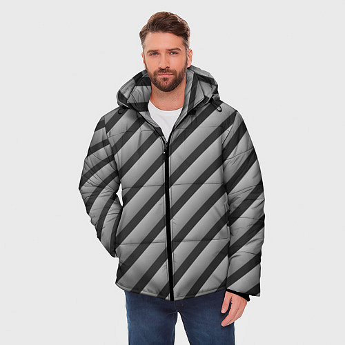 Мужская зимняя куртка Полоса объемная / 3D-Светло-серый – фото 3