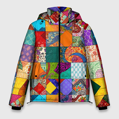 Мужская зимняя куртка Разноцветные лоскуты / 3D-Красный – фото 1