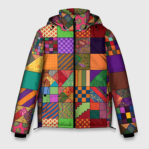 Мужская зимняя куртка Разноцветные лоскуты от нейросети / 3D-Красный – фото 1