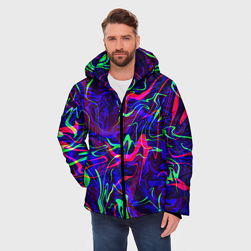 Мужская зимняя куртка Неон: яркие линии / 3D-Черный – фото 3