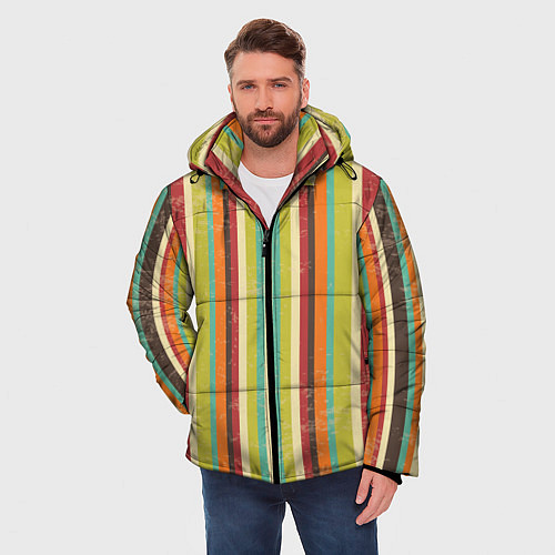 Мужская зимняя куртка Абстрактное множество разноцветных полос / 3D-Черный – фото 3