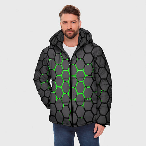 Мужская зимняя куртка Абстрактыные соты / 3D-Черный – фото 3
