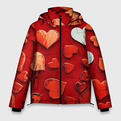 Куртка зимняя мужская Красные сердца на красном фоне, цвет: 3D-светло-серый