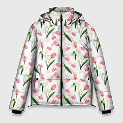 Куртка зимняя мужская Тюльпаны и сердечки - паттерн, цвет: 3D-черный