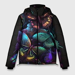 Куртка зимняя мужская Разные неоновые бабочки, цвет: 3D-красный