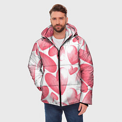 Куртка зимняя мужская Розовые акварельные сердца - паттерн, цвет: 3D-светло-серый — фото 2