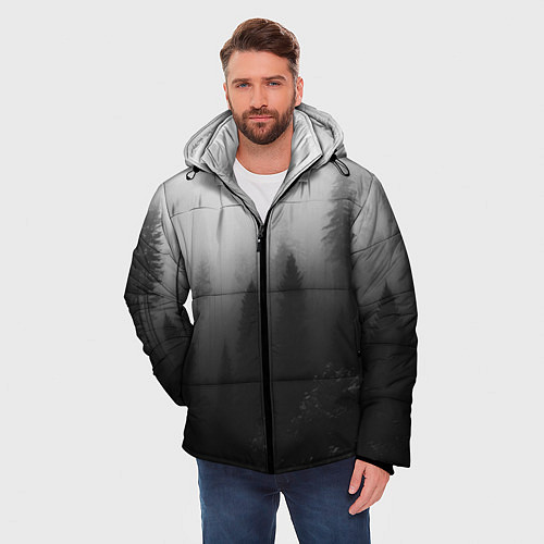 Мужская зимняя куртка Красивый туманный лес / 3D-Черный – фото 3