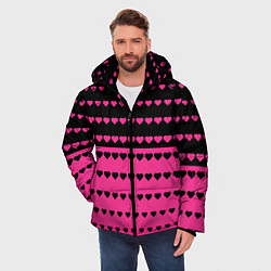 Куртка зимняя мужская Черные и розовые сердца узор, цвет: 3D-черный — фото 2
