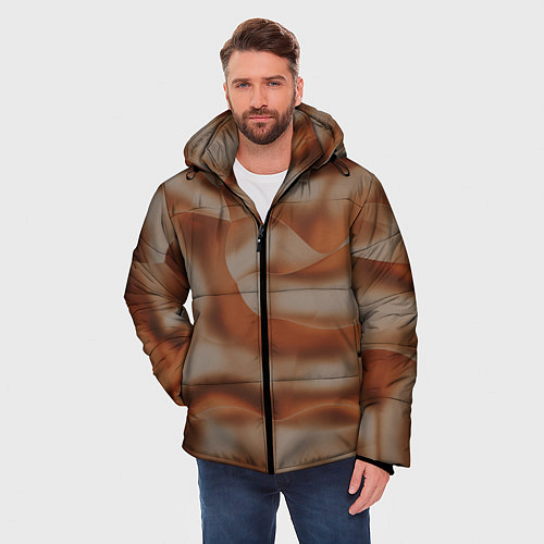 Мужская зимняя куртка Тёмно-золотистые абстрактные волны / 3D-Черный – фото 3