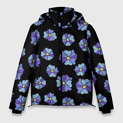 Куртка зимняя мужская Дудл цветы на черном - паттерн, цвет: 3D-черный
